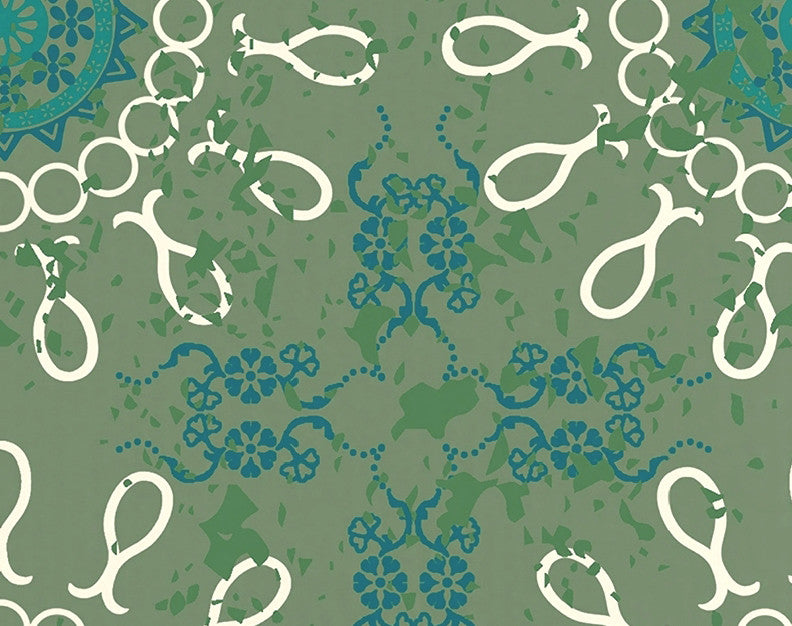 Sun Tile Geometric Print Kitchen Towel, Green
