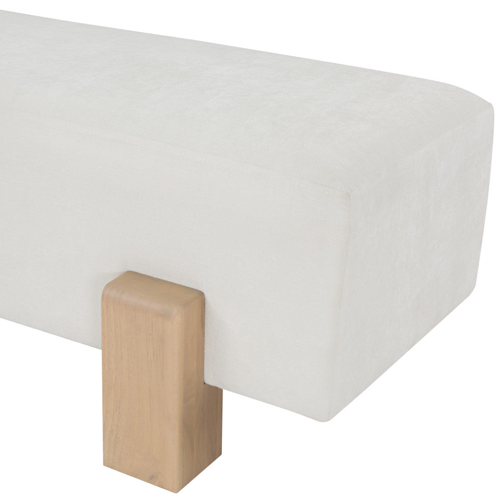 Edison Chenille Fabric Upholstered Bench, Cream, Natural Finish