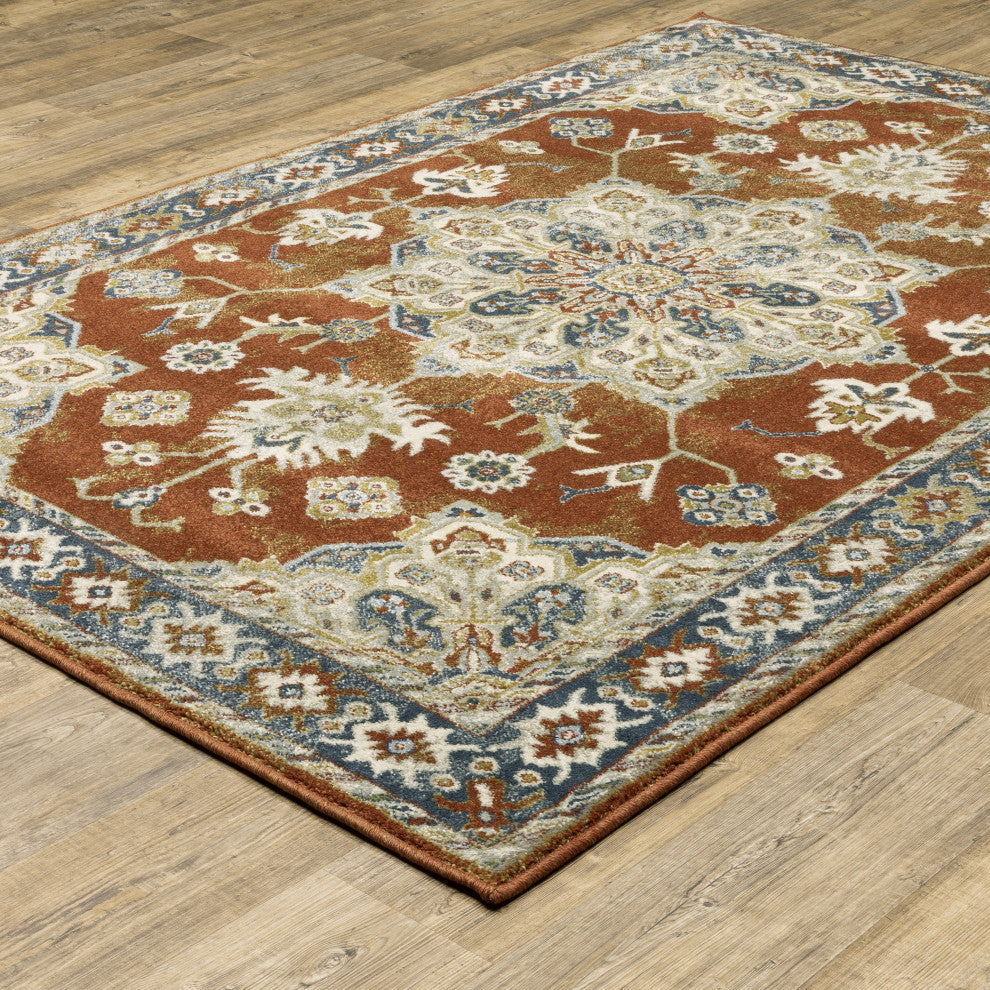 Bastian Oriental Medallion Indoor Area Rug, Rust, 9'10"x12'10"