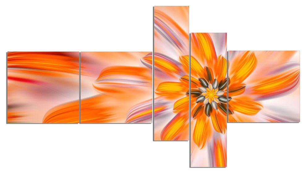 Dance of Fractal Yellow Petals, Abstract Wall Art Canvas, 60"x32", 5 panels