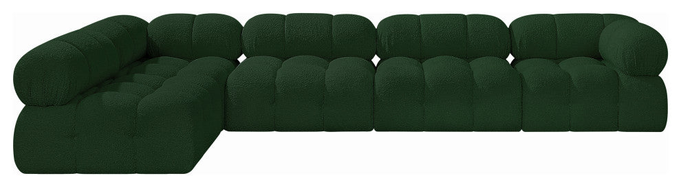 Ames Boucle Fabric L-Shaped Modular Sectional, Green, 5-Piece: 3 Armless Chair, 2 Corner Chair