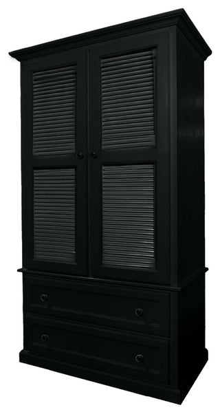 Modern Oak Extra Wide Wooden Wardrobe With Shutter Doors, Black