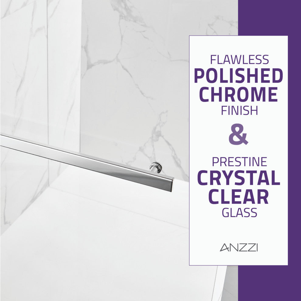 Anzzi 5' Right Drain Tub, White With 34" x 58" Tub Door, Chrome