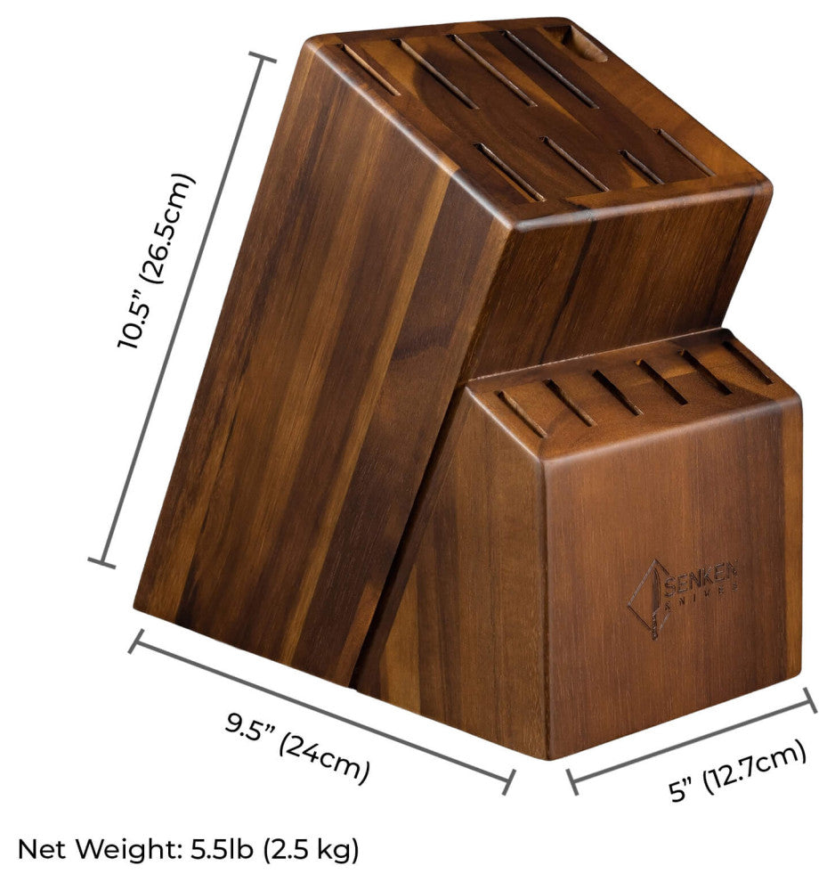 16-Piece Acacia Wood Kitchen Knife Block Set - Blue Resin Handles