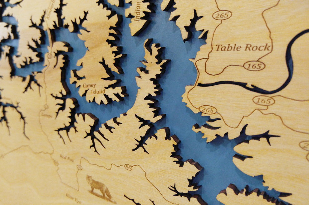 Table Rock Lake, Misouri-Wood Lake Map, Large Framed