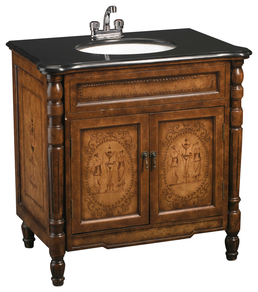 Brown Vanity Sink With Black Granite