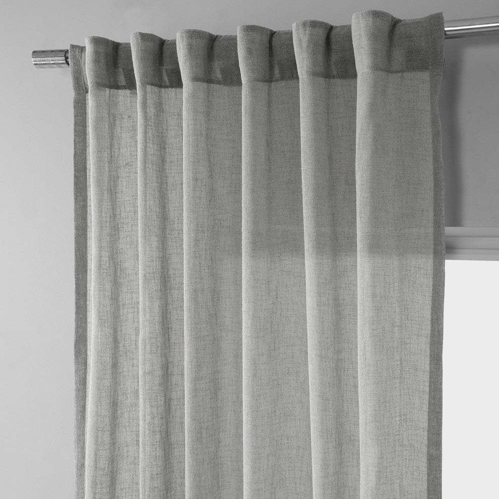 Solid FauxLinen Sheer Curtain, Single Panel, Paris Gray, 50"x96"