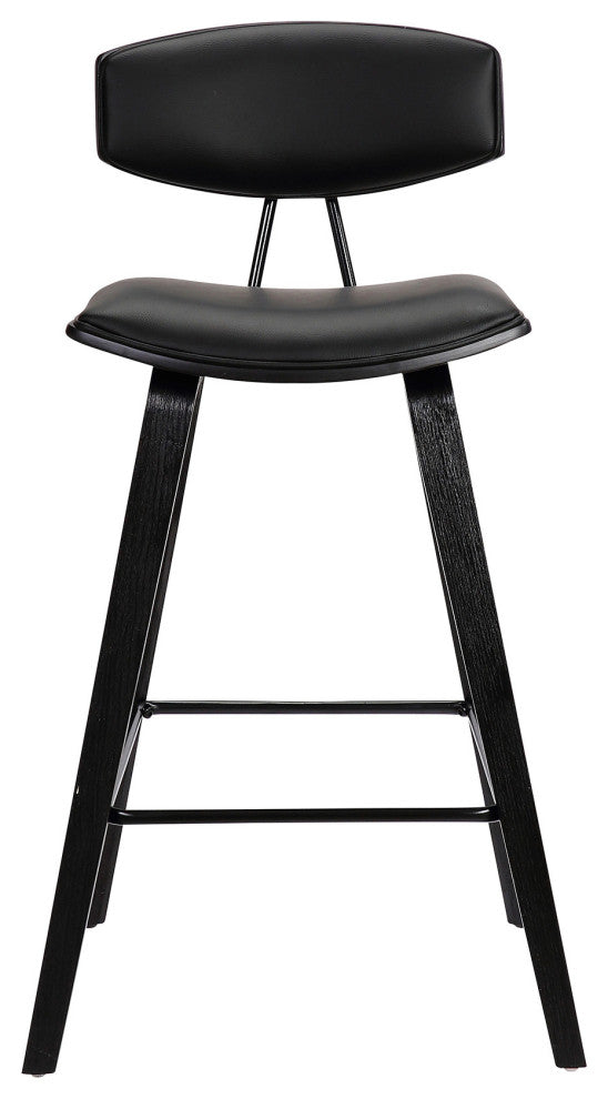 29" Black Faux Leather Mid Century Modern Bar Stool