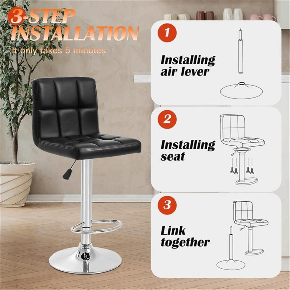 Pemberly Row Faux Leather Adjustable Black Bar Stools (Set of 2)