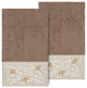 Linum Home Turkish Cotton Braelyn 2-Piece Embellished Bath Towel Set, Latte