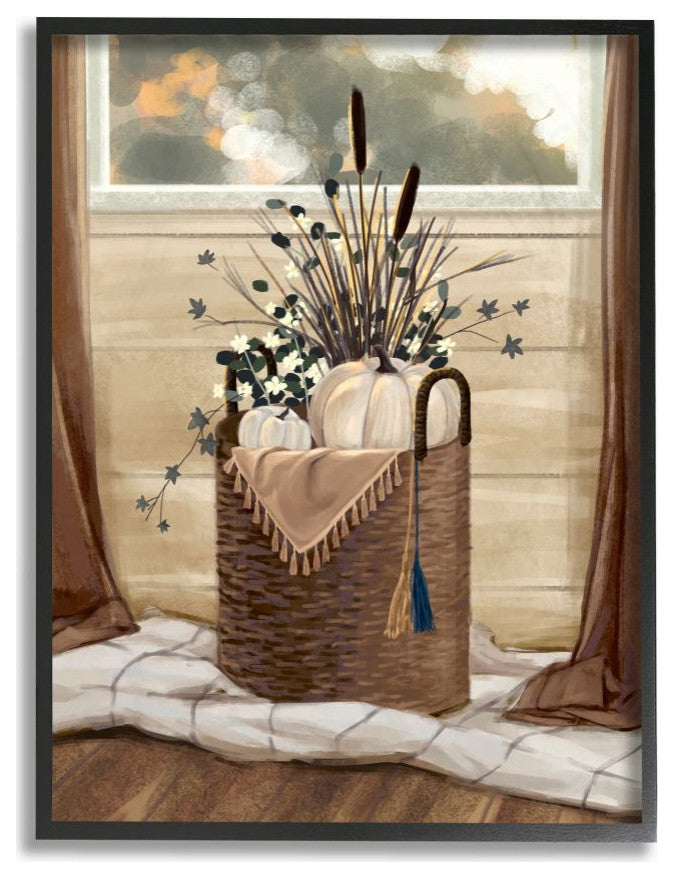 Stupell Industries Autumn Basket Seasonal Home Painting, 24"x30", Black Framed