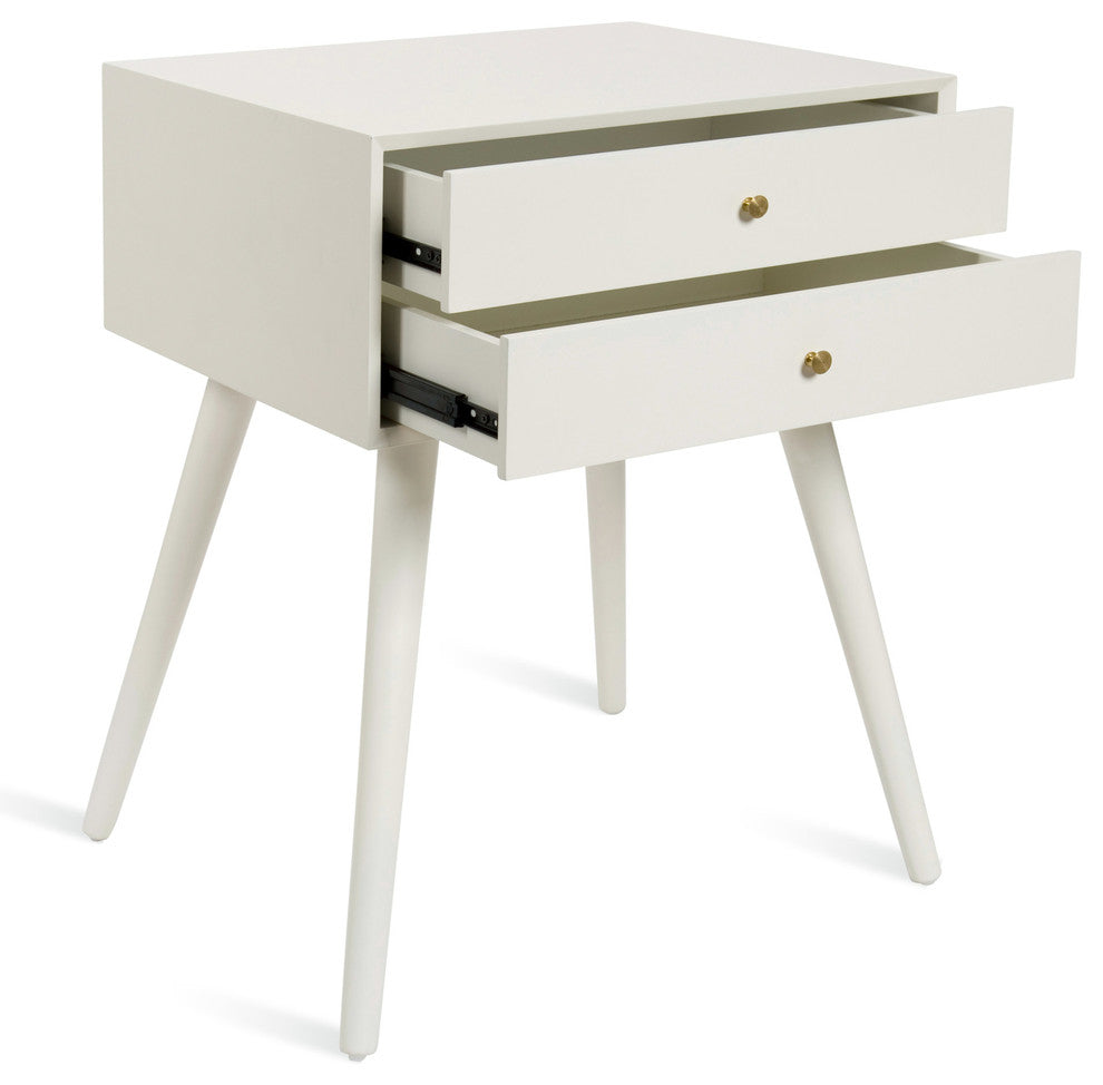 Finco Two Drawer Wood Nighstand Side Table, White