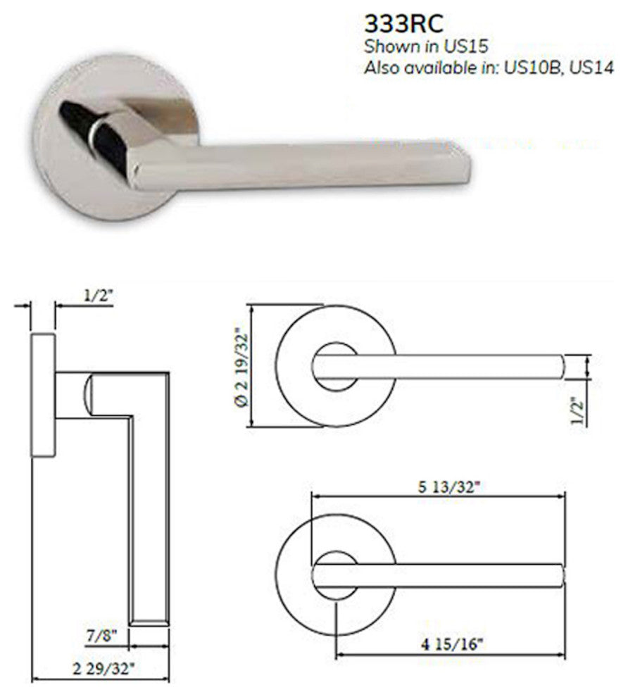 Solid Zinc Elite 333RC Passage US15, Satin Nickel, Passage