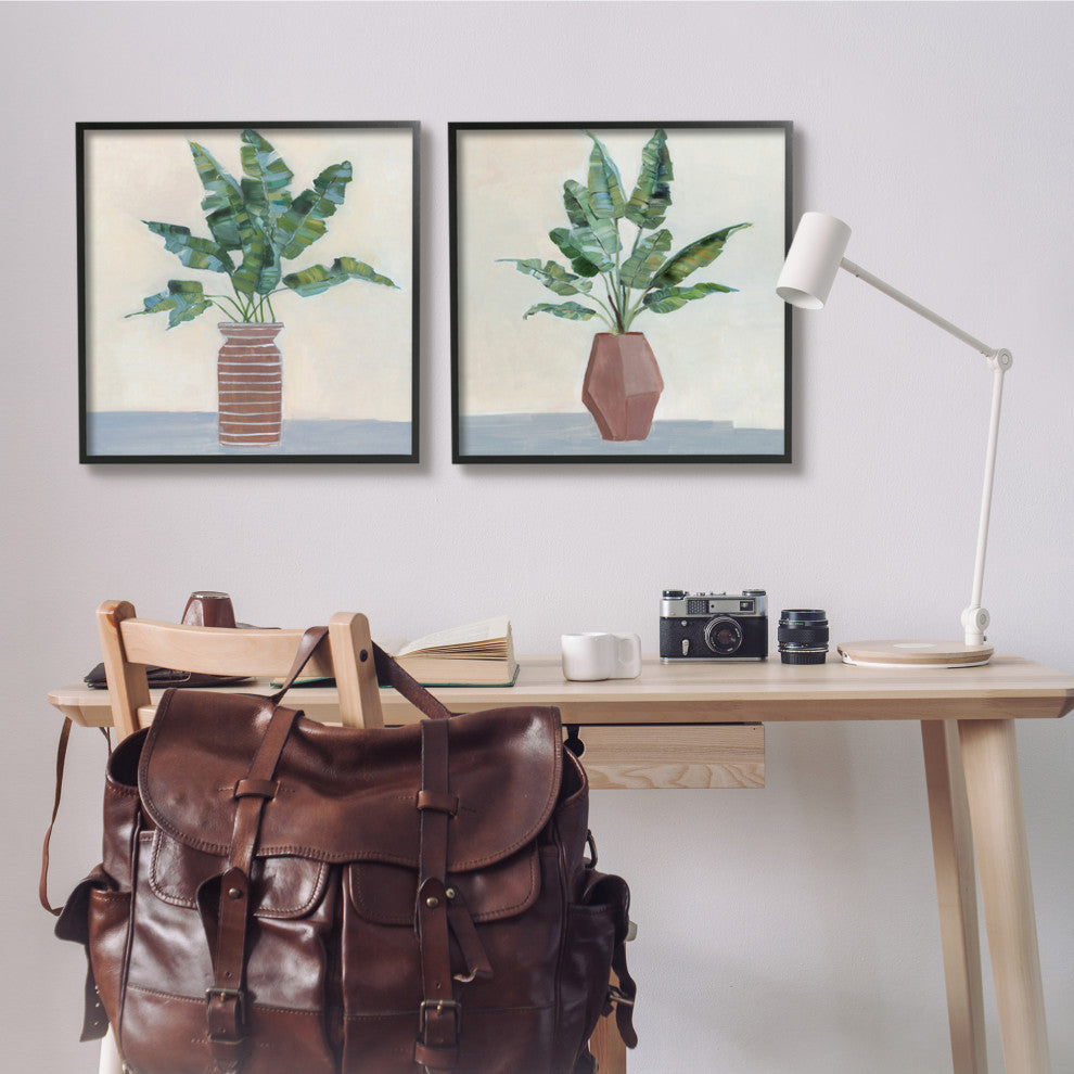 Green Palm Frond Plants Brown Jars Still Life,24 x 24