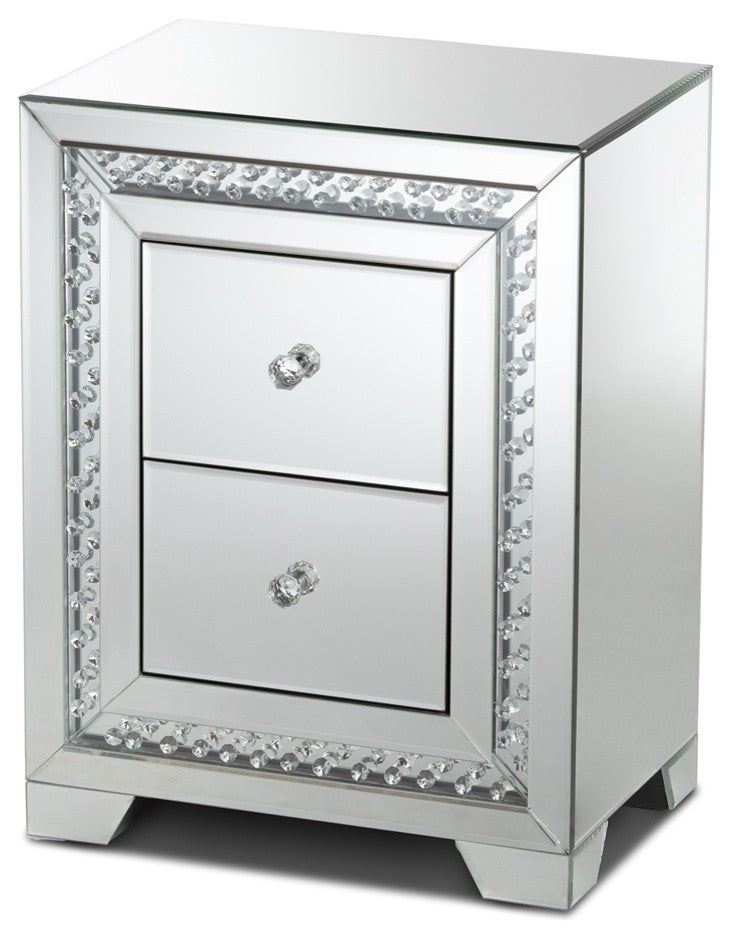Modern Glamour Style Mirrored Two Drawer Nightstand BedSide Table