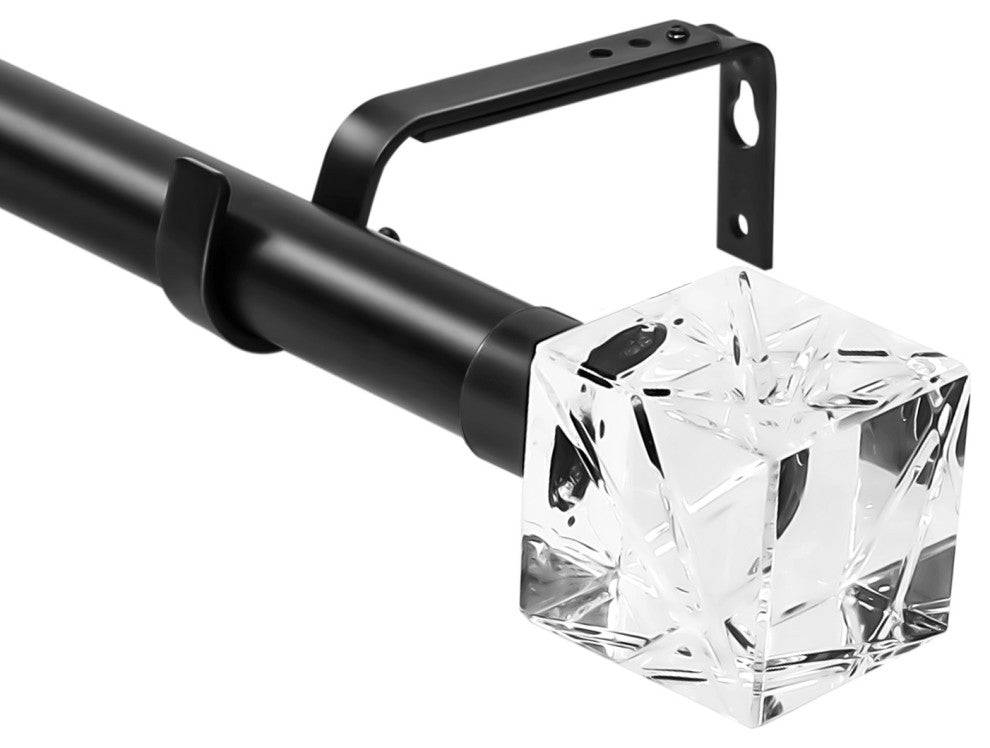1" Diameter Cut Ice Single Drapery Curtain Rod, Black, 28"-48"