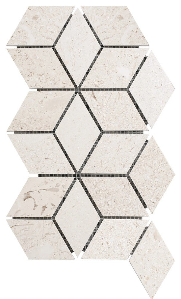 Shell Stone Limestone Rhombus Design on 12"x12" Mosaic Tile (10 sqft per box)