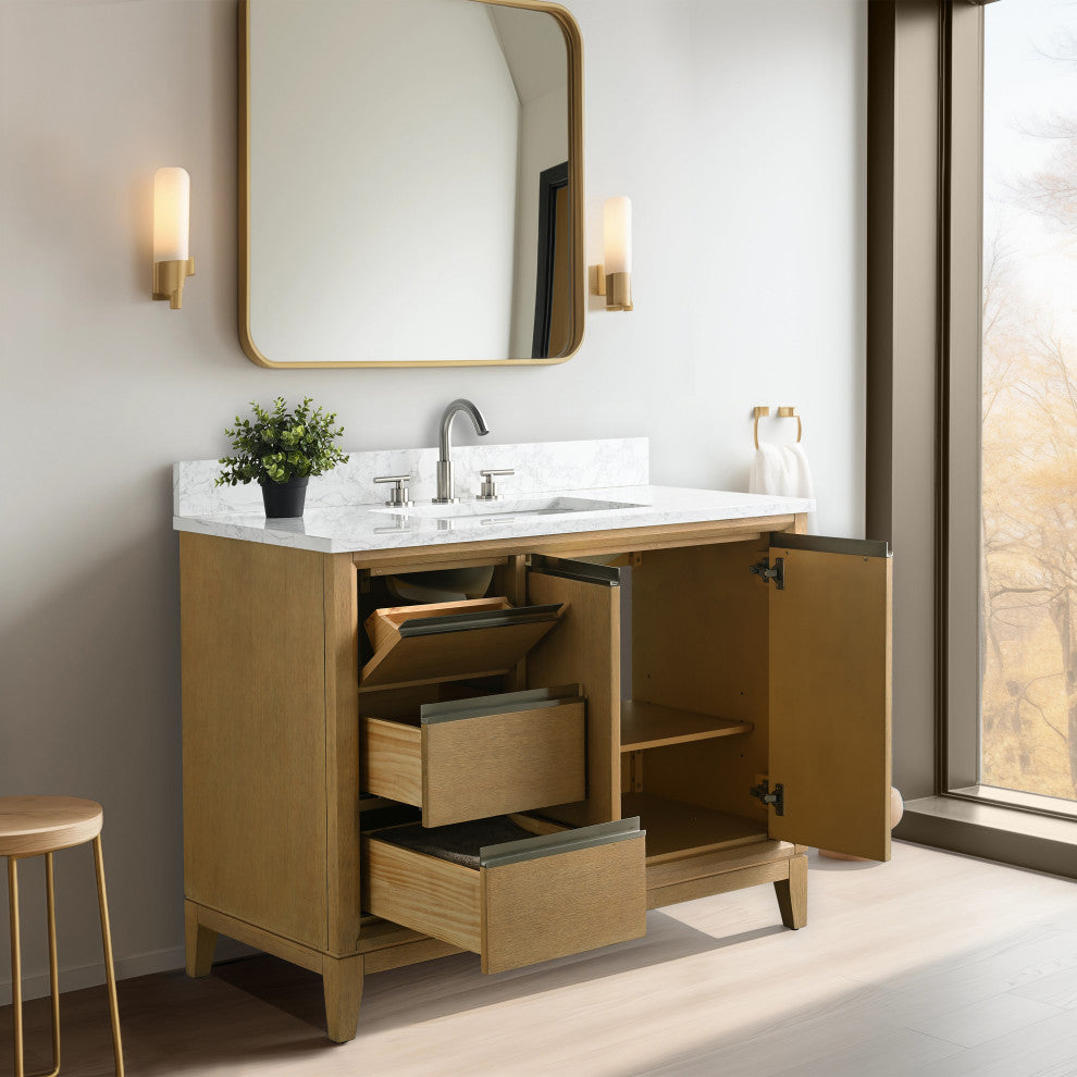 Vanity Art Bathroom Vanity With Sink, Natural Oak, 42" Single