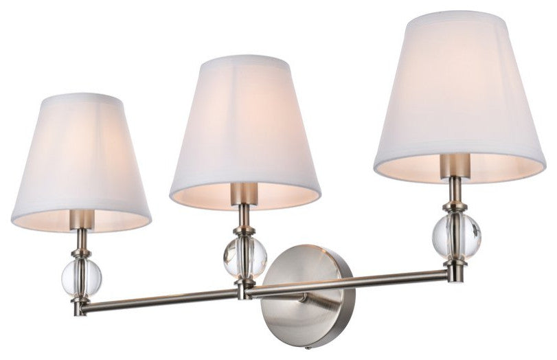 Beau 3-Light Bath Sconce, Satin Nickel With White Fabric Shade