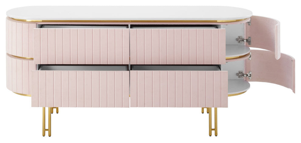 Console Entry Table Sideboard, Pink White, Velvet, Modern, Mid Century Lounge
