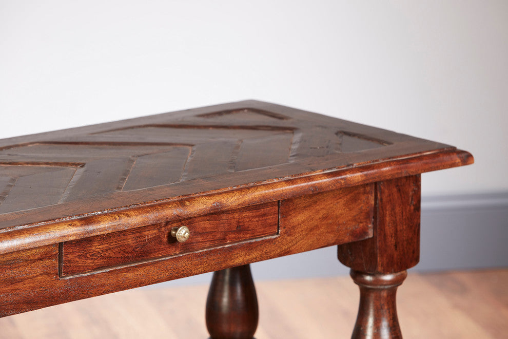 Parquet Top Two Drawer Console, Pecan Finish