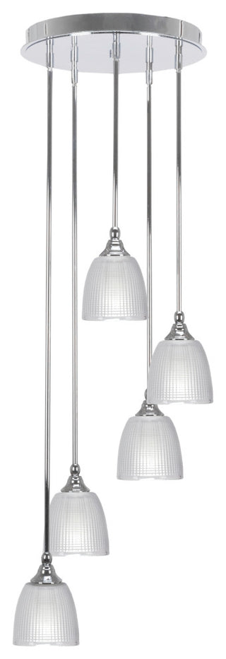 Empire 5-Light Cluster Pendalier, Chrome/Clear Ribbed