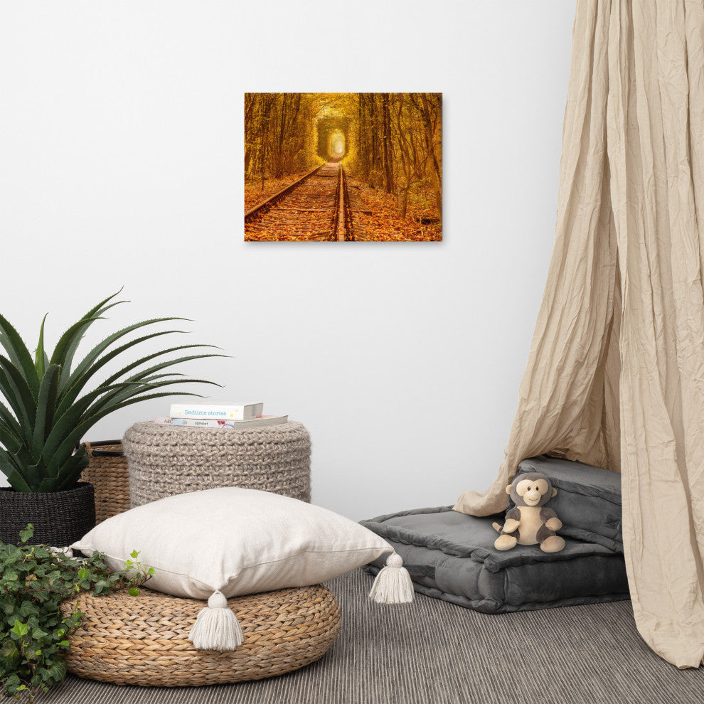 Ukraine Forest Railway Tunnel of Love Landscape Photo Canvas Wall Art Print, 18" X 24"