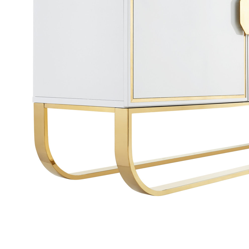 Nicole Miller Jacelynn Sideboard, White/Gold, 3-Door