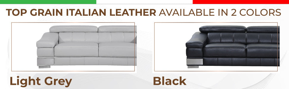 Milan Contemporary Genuine Italian Leather Loveseat Light Gray