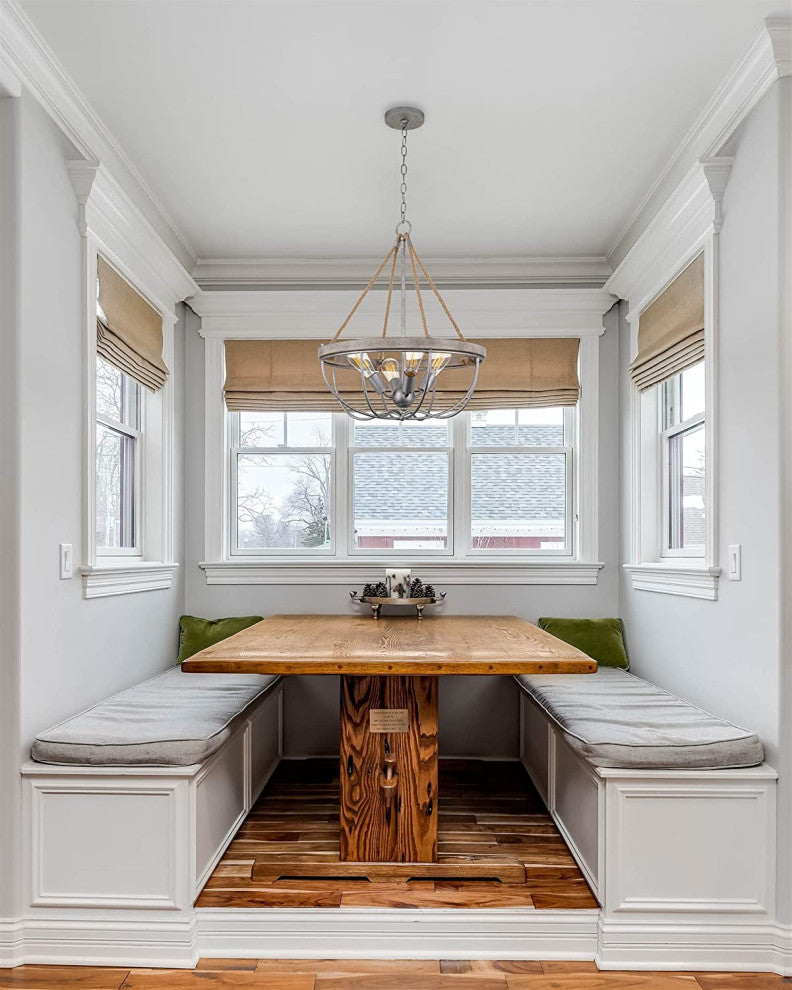 4 Light Farmhouse Chandelier Hemp Rope Pendant Light With Wood Style