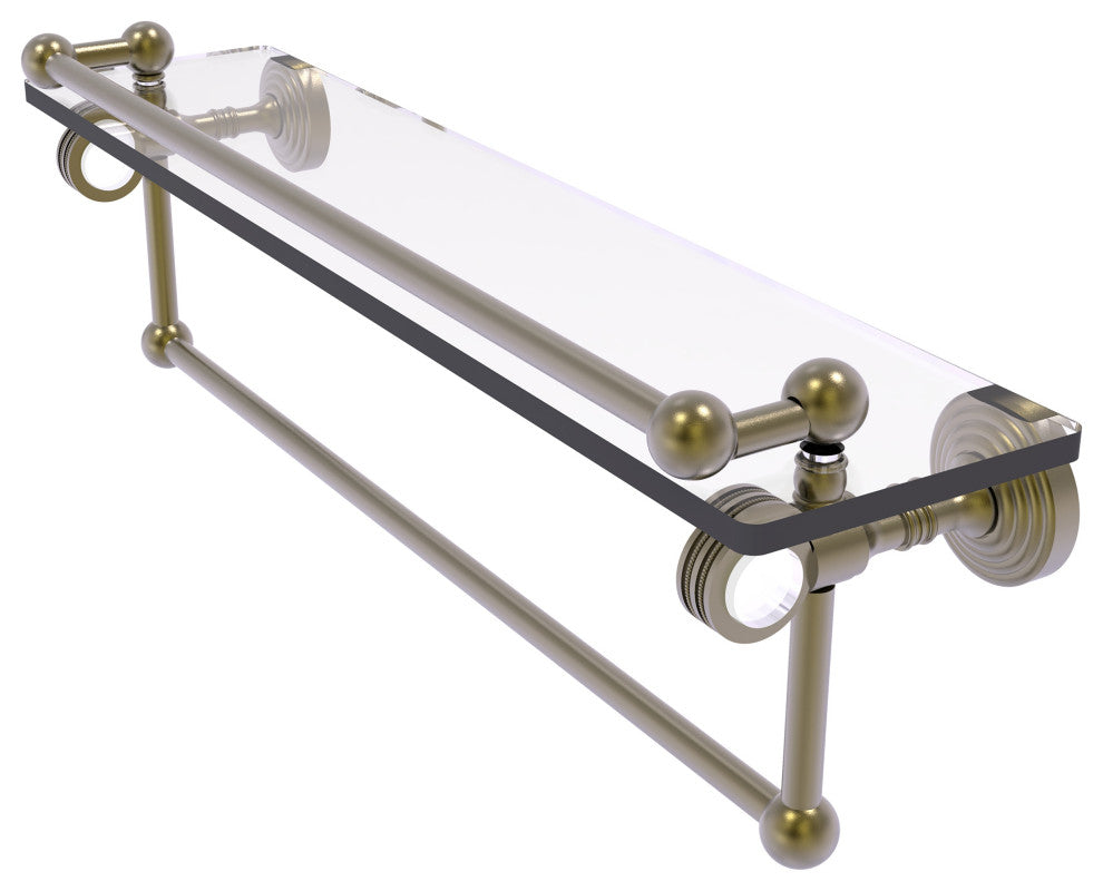 Pacific Grove 22" Dotted Glass Shelf and Towel Bar, Antique Brass