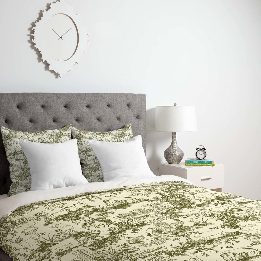 Deny Designs Rachelle Roberts Farm Land Toile In Vintage Green Duvet Cover - Lig