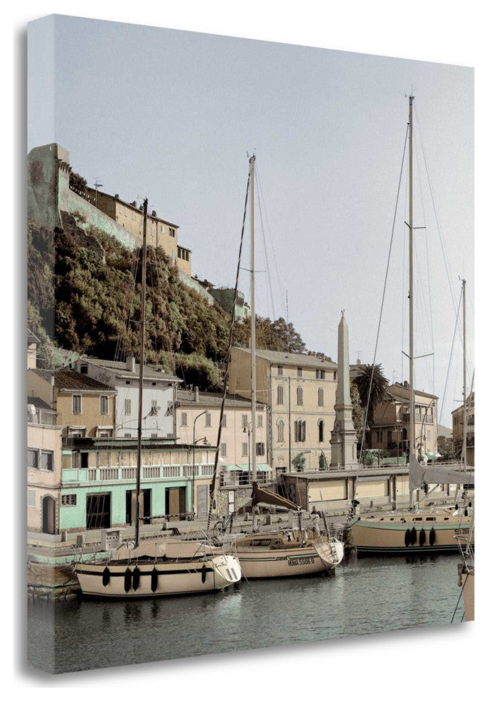 20" Picturesque Tuscan Village on a Harbour Giclee Wrap Canvas Wall Art