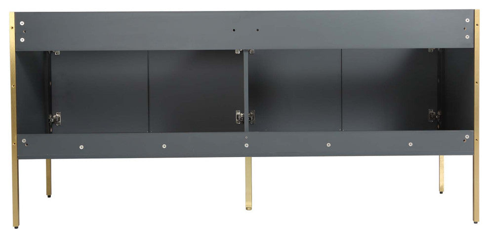 Oakville Bath Vanity, Ceramic Sink, Onix Grey, 72 Inch, Satin Brass Hardware