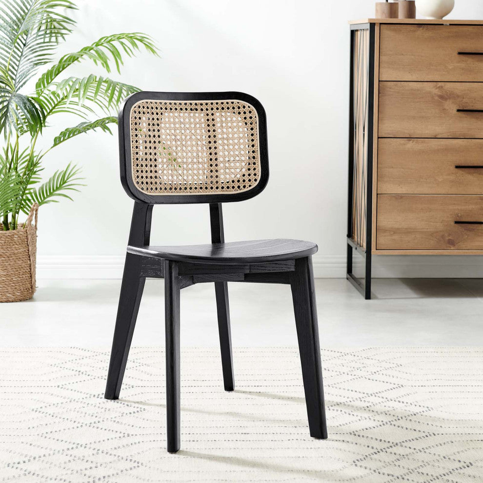 Side Dining Chair, Set of 2, Black, Wood, Modern, Cafe Bistro Hospitality