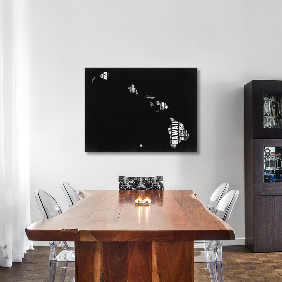 "Hawaii Black and White Map" Fine Art Print