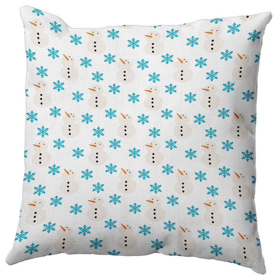 Snow Men In Snowstorm Accent Pillow, Turquoise, 18"x18"
