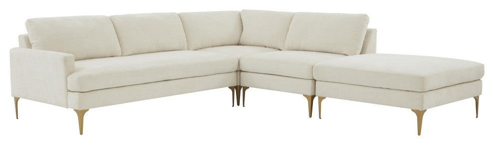 Serena Cream Velvet Large Right Arm Facing Chaise Sectional