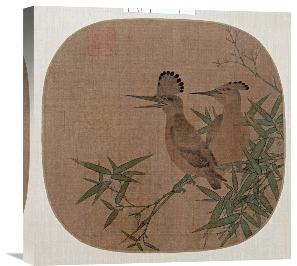 "Two Birds On a Bamboo Branch" Stretched Canvas Giclee, 22"x22"