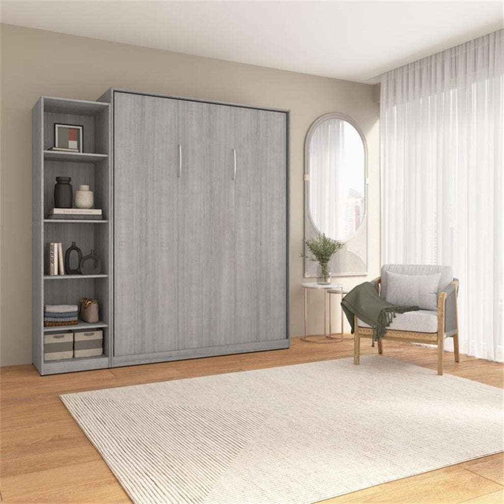 Bestar USA Claremont Wood Queen Murphy Bed with Closet Organizer in Gray