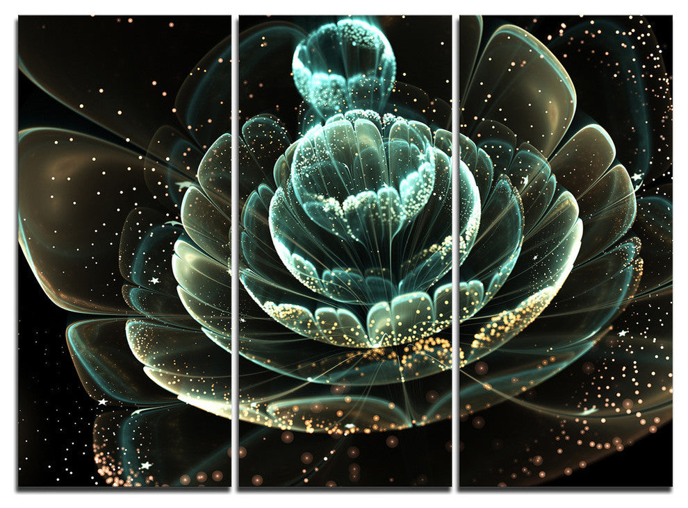 "Fractal Flower Light Green Digital" Metal Wall Art, 3 Panels, 36"x28"