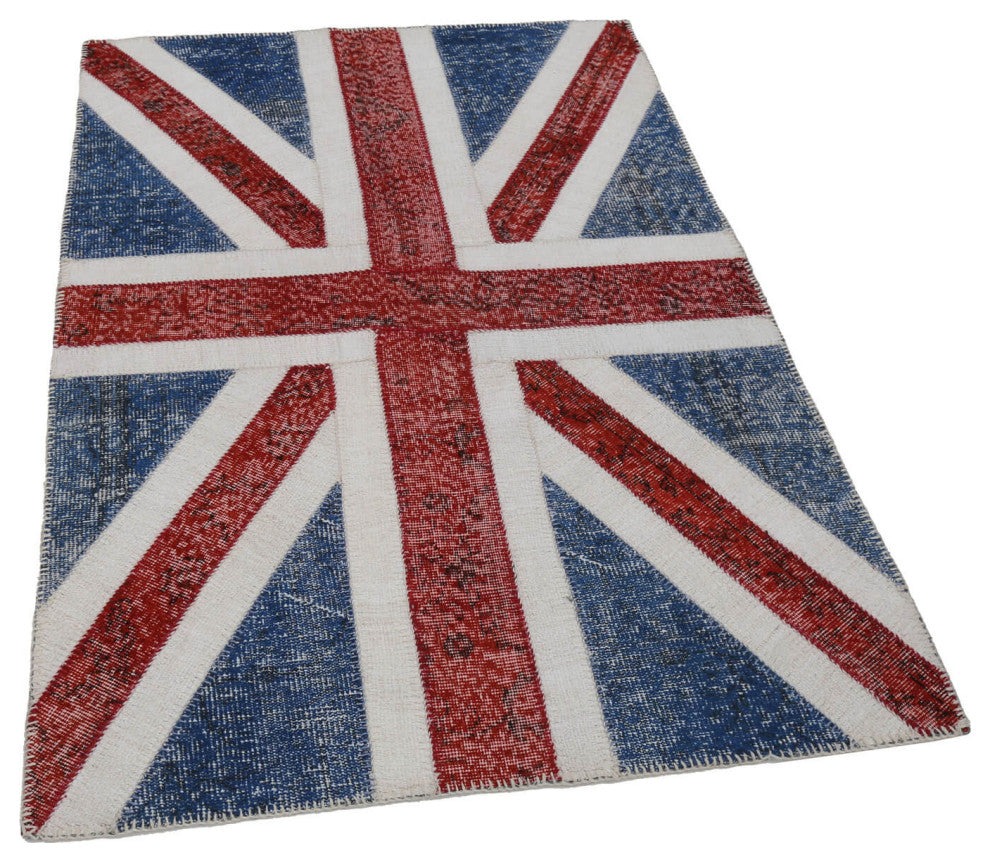 Rug N Carpet - Handmade Oriental 4' 1'' x 6' 0'' Flag Patchwork Rug