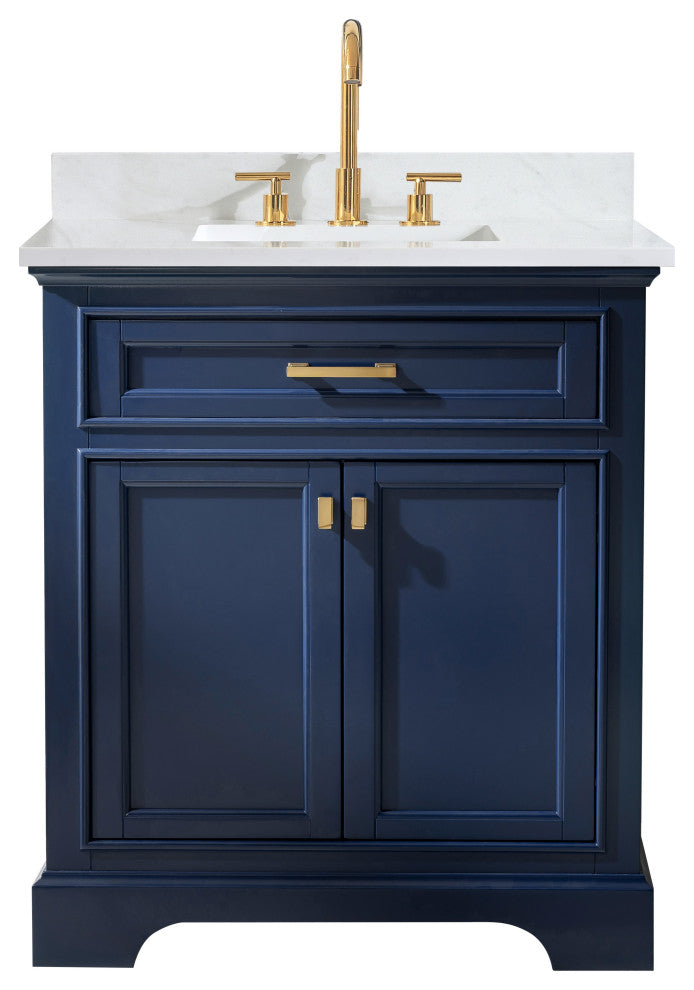 Milano Bathroom Vanity, Gray With White Quartz Top, Blue, 30", Non-Modular, Single Sink