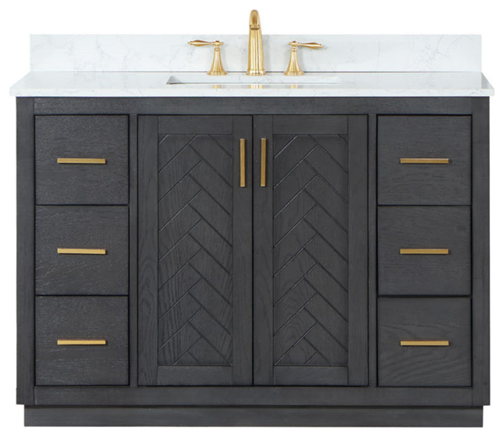 Gazsi Brown Oak Bathroom Vanity Set, 48", Without Mirror