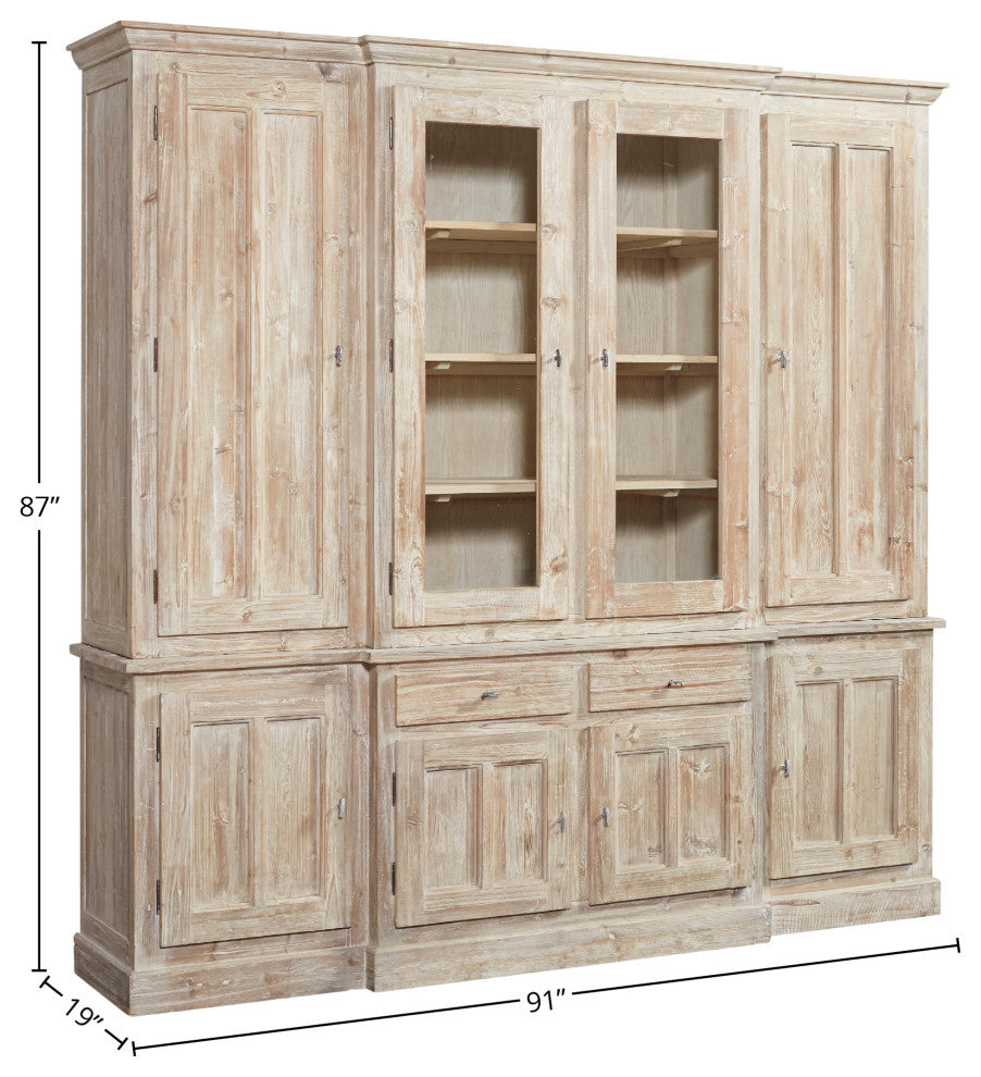 Wainscott Reclaimed Pine Shabby Chic 91-inch Display Cabinet