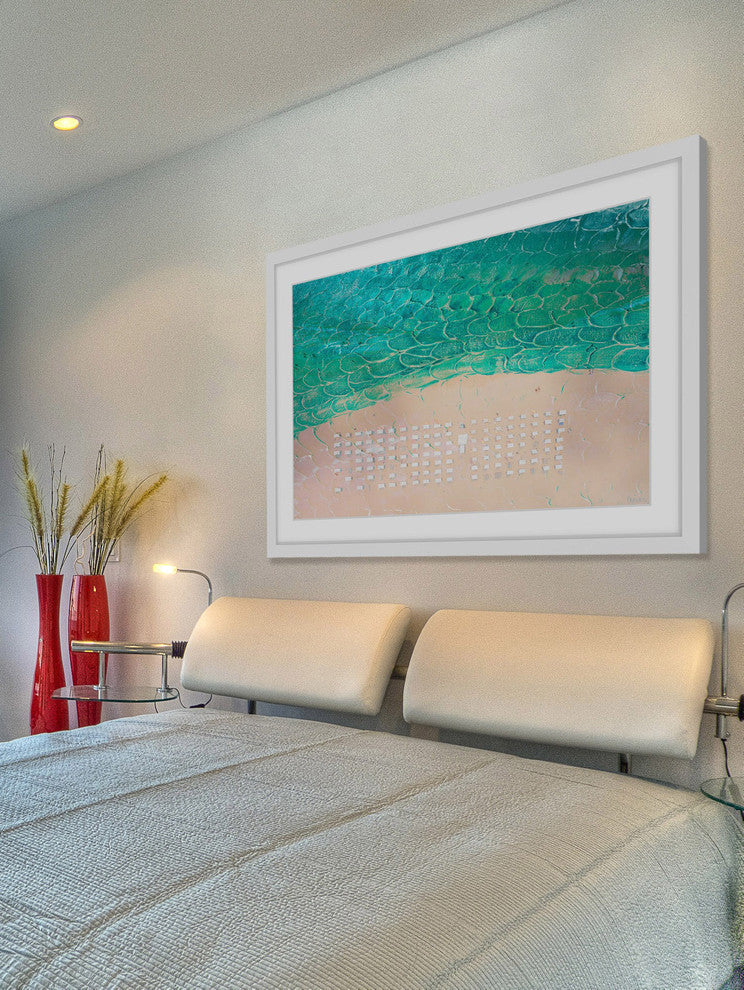 "White Umbrella Beach" Framed Painting Print, 24"x16"