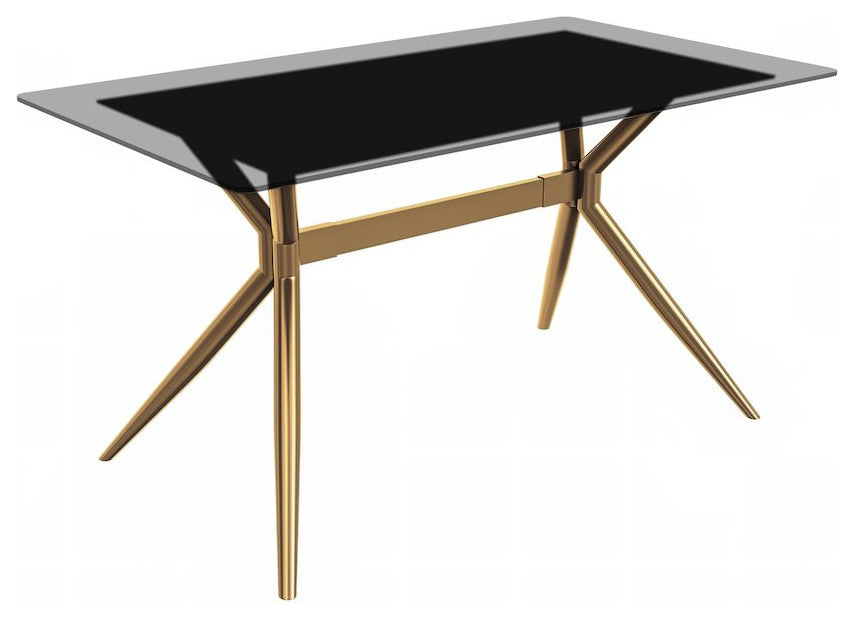 Elega Series Gold Stainless Steel Dining Table 62 With Clear Glass Top