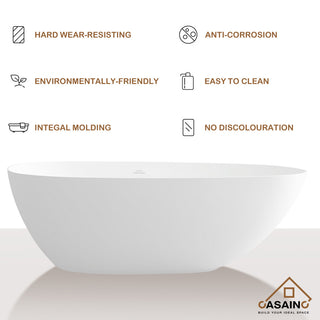 71in White Solid Surface Oval Freestanding Soaking Bathtub with Drain, 63in
