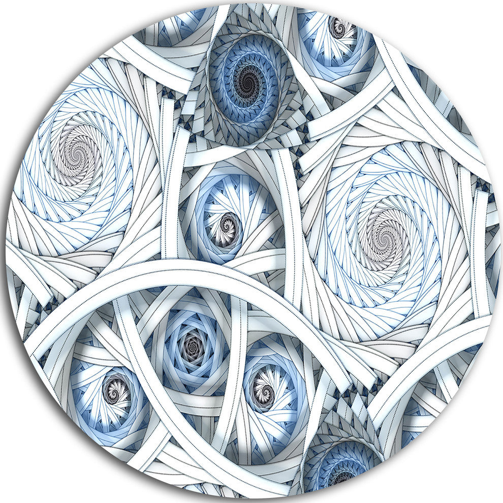 White Spiral With Blue Fractal Art, Abstract Disc Metal Wall Art, 11"