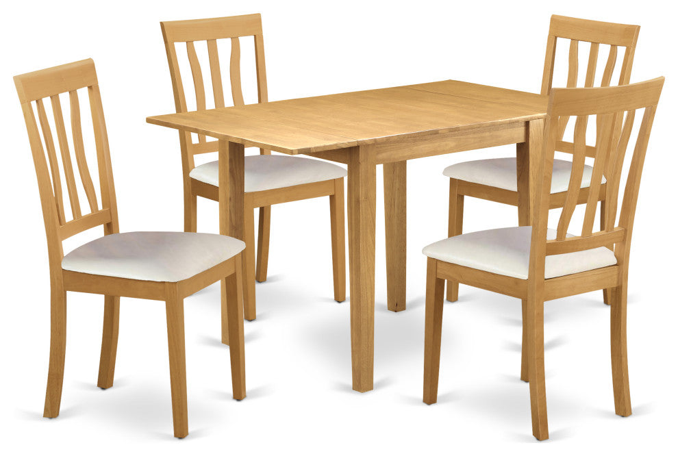 Wooden Dining Set 5 Pc, 4 Chairs, Wooden Table, Oak Finish Wood Frame
